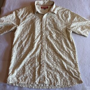 SIMMS Fishing Products Mens L Short Sleeve Button Up Shirt Beige Plaid